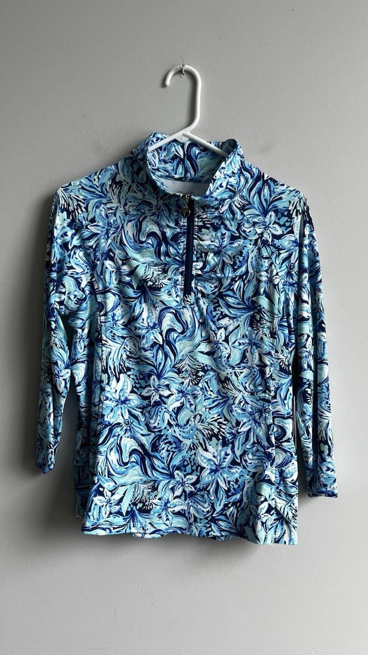 STELLA PARKER SPORT Women's XL 1/4 Zip Golf Active Blue Floral Top NWT 50 UPF